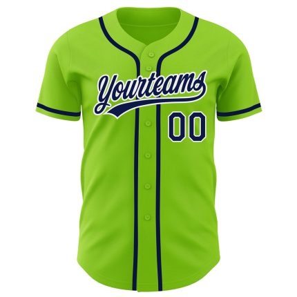 Personalized Authentic Baseball Jersey - Neon Green Navy White Design Personalized Neon Green Navy-White Authentic Baseball