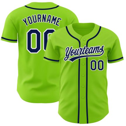Personalized Authentic Baseball Jersey - Neon Green Navy White Design Personalized Neon Green Navy-White Authentic Baseball