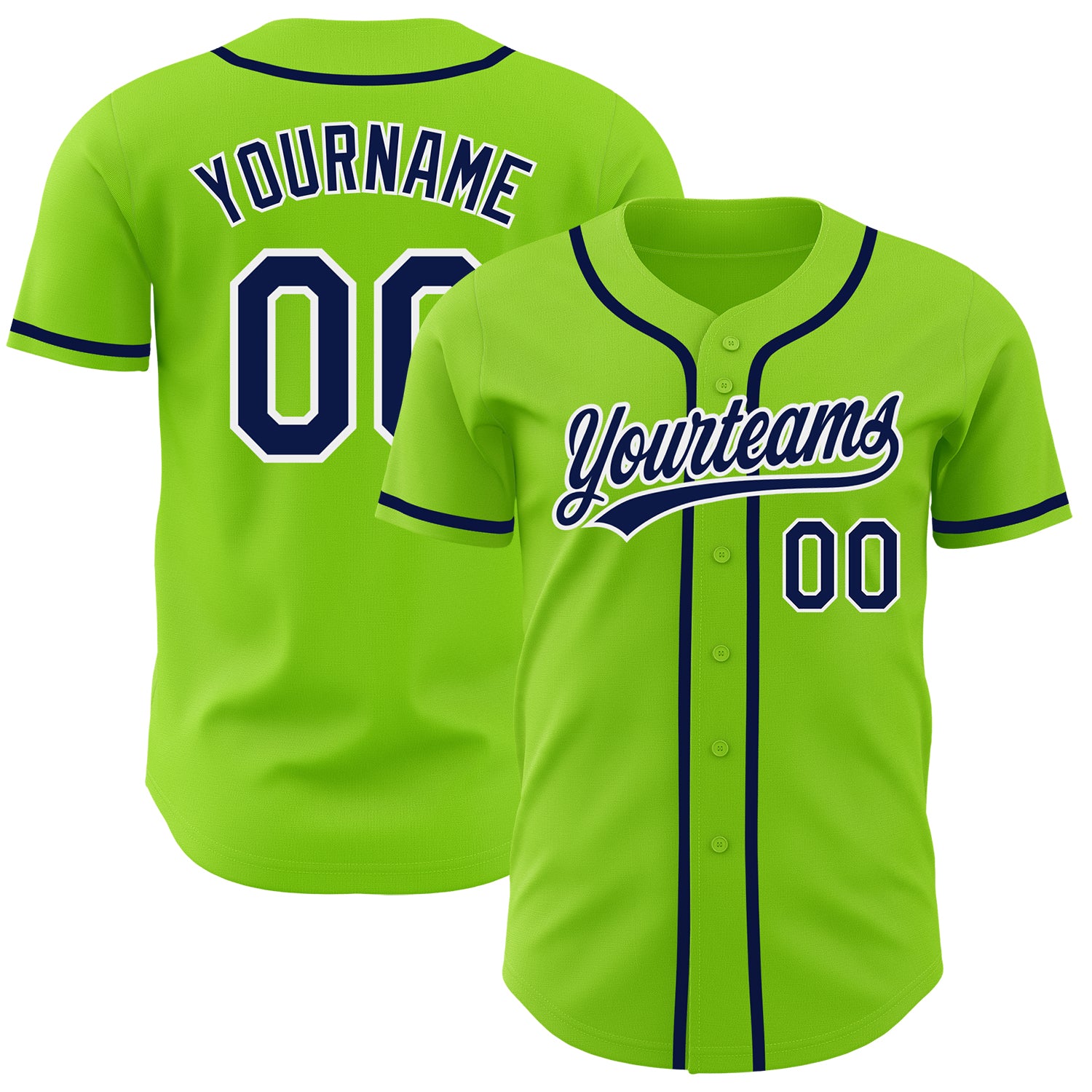 Personalized Authentic Baseball Jersey - Neon Green Navy White Design Personalized Neon Green Navy-White Authentic Baseball