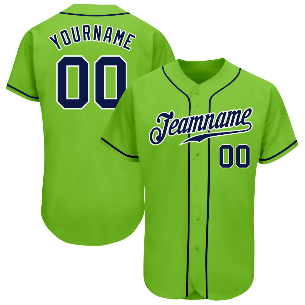 Custom Name and Number Authentic Baseball Jersey in Neon Green, Navy-White - Personalized Team Gear Personalized Neon Green