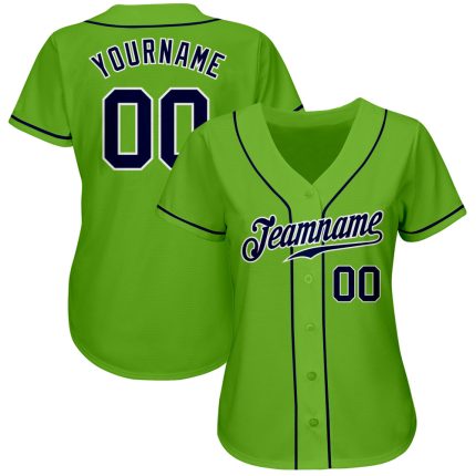 Custom Name and Number Authentic Baseball Jersey in Neon Green, Navy-White - Personalized Team Gear Personalized Neon Green