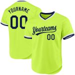 Custom Personalized Navy-White Baseball Jersey with Neon Green Name and Number - Authentic Throwback Style Personalized Neon