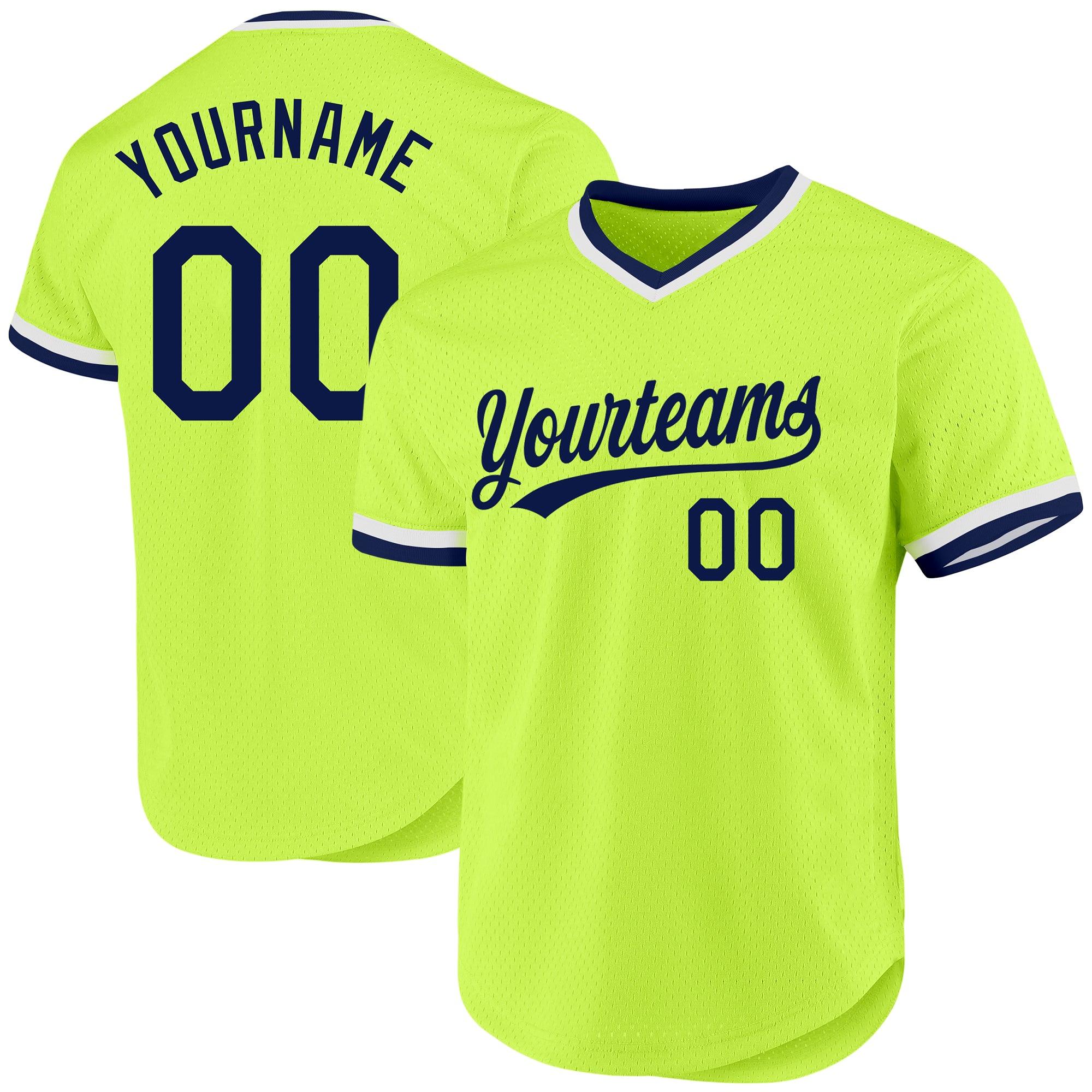 Custom Personalized Navy-White Baseball Jersey with Neon Green Name and Number - Authentic Throwback Style Personalized Neon