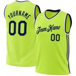Personalized Neon Green Basketball Jersey - Navy White Authentic Throwback Design Personalized Neon Green Navy-White Authentic