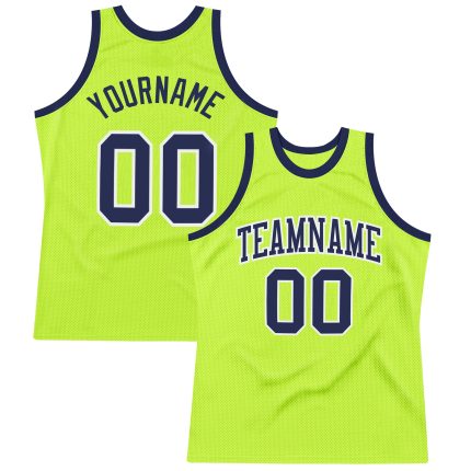 Custom Authentic Basketball Jersey with Personalized Name and Number - Neon Green Navy-White Design Personalized Neon Green