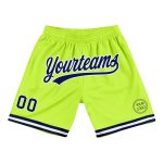 Personalized Neon Green Navy White Basketball Shorts - Authentic Throwback Style Personalized Neon Green Navy-White Authentic