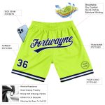 Personalized Neon Green Navy White Basketball Shorts - Authentic Throwback Style Personalized Neon Green Navy-White Authentic
