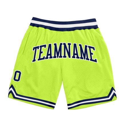 Custom Team Basketball Shorts with Personalized Name and Number - Neon Green Navy-White Authentic Throwback Design Personalized