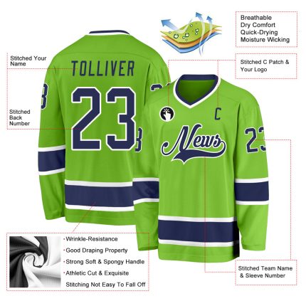 Custom Name and Number Hockey Jersey - Personalized Neon Green Navy-White Team Jersey Personalized Neon Green Navy-White
