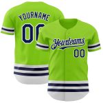 Custom Name and Number Authentic Baseball Jersey - Personalized Neon Green with Navy-White Lines Personalized Neon Green