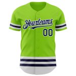 Custom Name and Number Authentic Baseball Jersey - Personalized Neon Green with Navy-White Lines Personalized Neon Green