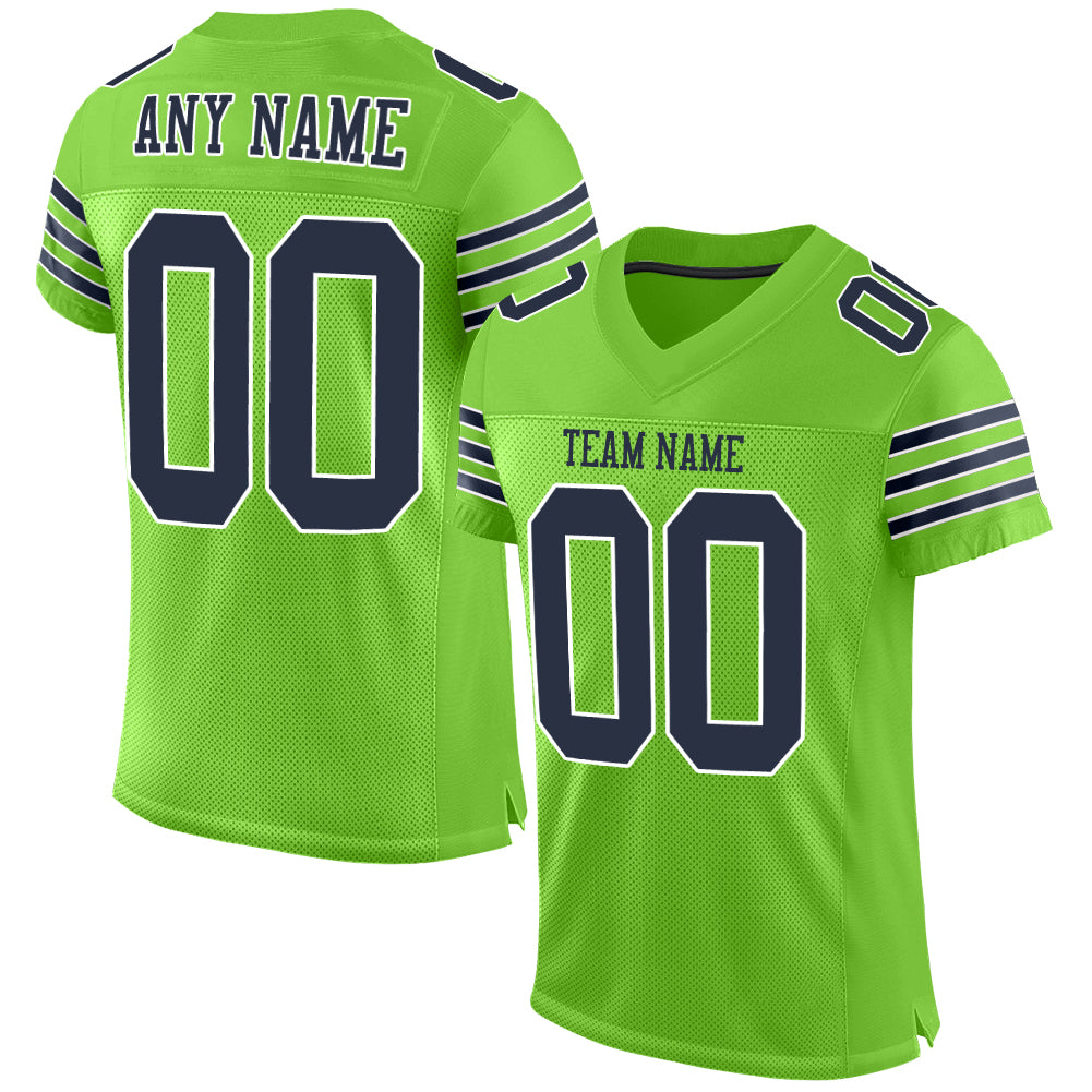 Personalized Green Navy-White Mesh Authentic Football Jersey for Fans Personalized Neon Green Navy-White Mesh Authentic Football