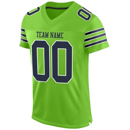 Personalized Green Navy-White Mesh Authentic Football Jersey for Fans Personalized Neon Green Navy-White Mesh Authentic Football