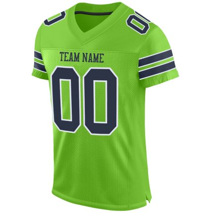 Custom Football Jersey with Personalized Name and Number - Neon Green Navy-White Mesh Authentic Design Personalized Neon