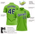 Custom Team Name Number Golf Polo Shirt - Personalized Navy White Neon Green Performance Personalized Neon Green Navy-White