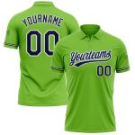 Custom Team Name Number Golf Polo Shirt - Personalized Navy White Neon Green Performance Personalized Neon Green Navy-White