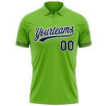 Custom Team Name Number Golf Polo Shirt - Personalized Navy White Neon Green Performance Personalized Neon Green Navy-White