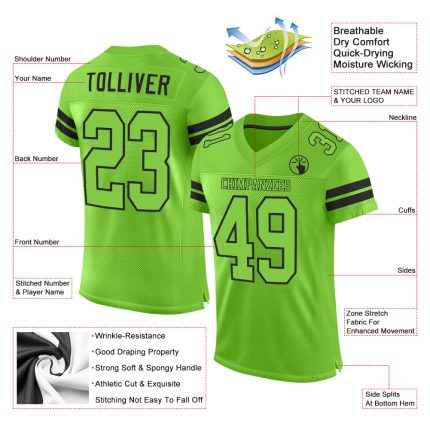 Custom Neon Green Football Jersey with Black Mesh - Personalized Team Name and Number Personalized Neon Green Neon Green-Black