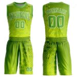 Custom Name and Number Basketball Jersey Sublimation Suit in Neon Green and Gold - Personalized Round Neck Design Personalized