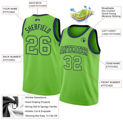Custom Name and Number Personalized Neon Green Navy Basketball Jersey - Authentic Team Apparel Personalized Neon Green Neon