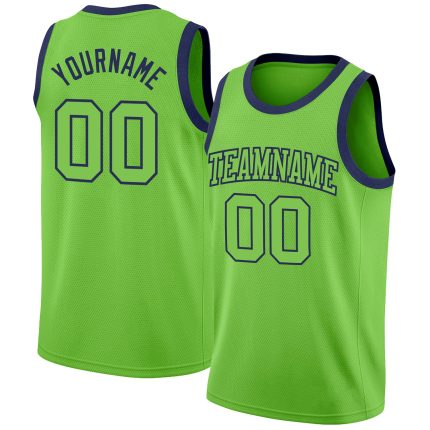 Custom Name and Number Personalized Neon Green Navy Basketball Jersey - Authentic Team Apparel Personalized Neon Green Neon