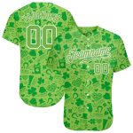 Custom St. Patricks Day Baseball Jersey - Personalized Neon Green 3D Pattern Design with Name and Number Personalized Neon