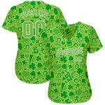Custom St. Patricks Day Baseball Jersey - Personalized Neon Green 3D Pattern Design with Name and Number Personalized Neon