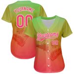 Custom Name and Number Hawaii Palm Leaves Baseball Jersey 3D Pattern Neon Green Pink White Design Personalized Neon Green