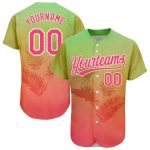 Custom Name and Number Hawaii Palm Leaves Baseball Jersey 3D Pattern Neon Green Pink White Design Personalized Neon Green