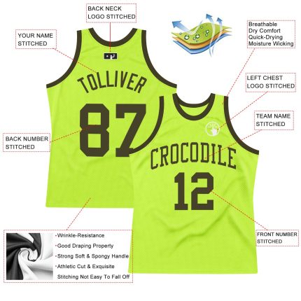 Custom Neon Green Olive Basketball Jersey with Personalized Name and Number - Authentic Throwback Design Personalized Neon