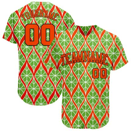 Custom Team Baseball Jersey with Neon Green Orange-Black 3D Design, Personalized Name and Number Personalized Neon Green