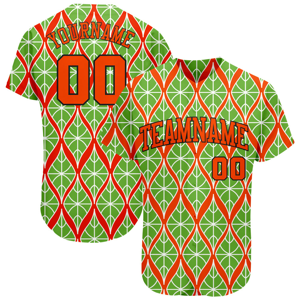 Custom Team Baseball Jersey with Neon Green Orange-Black 3D Design, Personalized Name and Number Personalized Neon Green