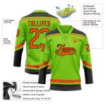 Custom Team Jersey with Personalized Name & Number in Neon Green, Orange & Black Hockey Lace Design Personalized Neon Green