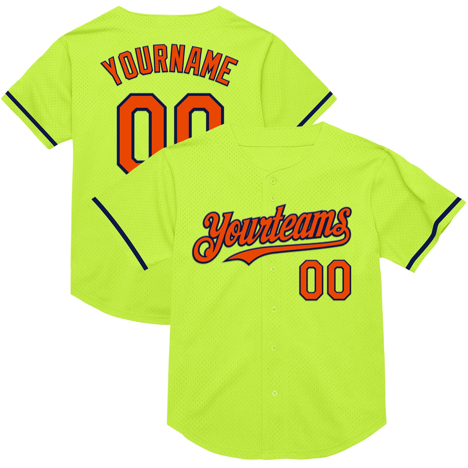 Personalized Custom Team Baseball Jersey - Neon Green Orange-Navy Mesh with Name and Number - Authentic Throwback Style Personalized