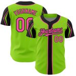 Custom Name and Number Baseball Jersey in Neon Green, Pink, Black - Personalized 3-Color Arm Shapes Design Personalized Neon