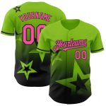Custom Name and Number Neon Gradient Twinkle Star Baseball Jersey - Personalized 3D Pattern Design in Green, Pink, and Black