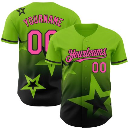 Custom Name and Number Neon Gradient Twinkle Star Baseball Jersey - Personalized 3D Pattern Design in Green, Pink, and Black