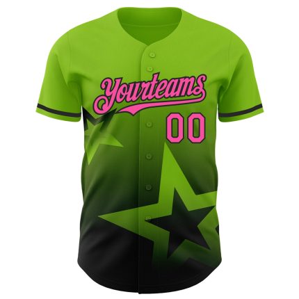 Custom Name and Number Neon Gradient Twinkle Star Baseball Jersey - Personalized 3D Pattern Design in Green, Pink, and Black