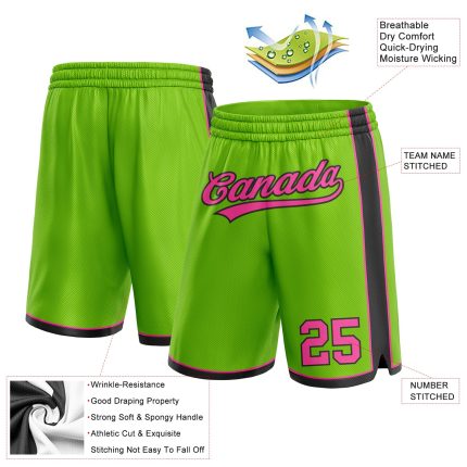 Custom Team Basketball Shorts with Name and Number - Personalized Neon Green Pink Black Authentic Style Personalized Neon