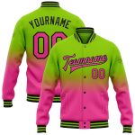 Custom Name Number Varsity Letterman Jacket Neon Green Pink Black Bomber Full-Snap Fade Fashion Style Personalized Neon Green