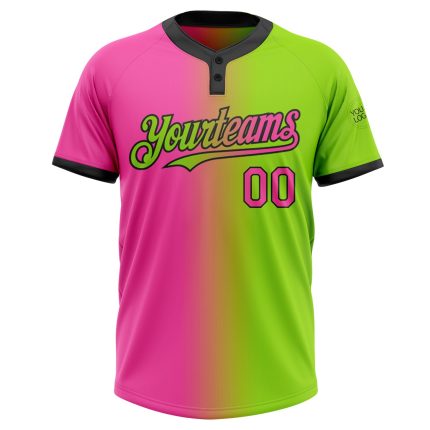 Custom Neon Green Pink-Black Gradient Softball Jersey Unisex Two-Button with Team Name and Number Personalized Neon Green
