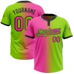 Custom Neon Green Pink-Black Gradient Softball Jersey Unisex Two-Button with Team Name and Number Personalized Neon Green
