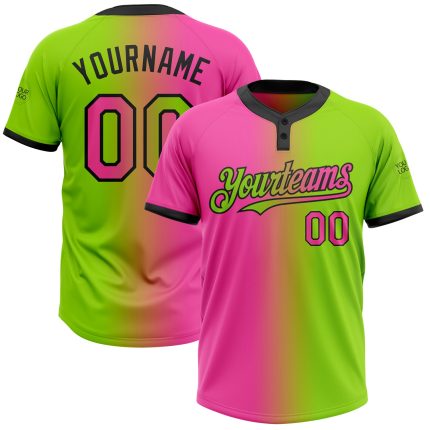 Custom Neon Green Pink-Black Gradient Softball Jersey Unisex Two-Button with Team Name and Number Personalized Neon Green