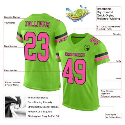 Personalized Neon Green Pink Black Football Jersey - Authentic Mesh Style Personalized Neon Green Pink-Black Mesh Authentic
