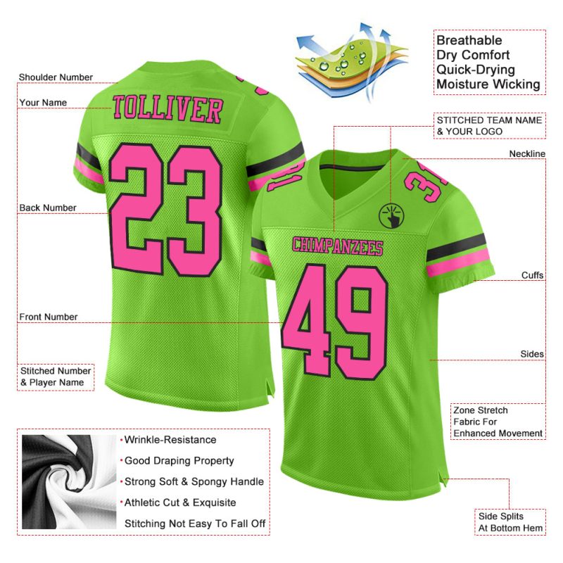 Personalized Neon Green Pink Black Football Jersey - Authentic Mesh Style Personalized Neon Green Pink-Black Mesh Authentic