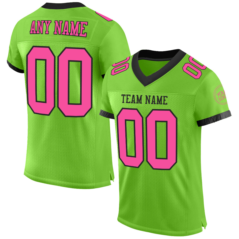 Custom Neon Green Pink-Black Mesh Football Jersey with Personalized Name and Number - Authentic Team Apparel Personalized
