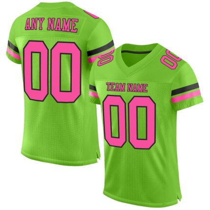 Personalized Neon Green Pink Black Football Jersey - Authentic Mesh Style Personalized Neon Green Pink-Black Mesh Authentic