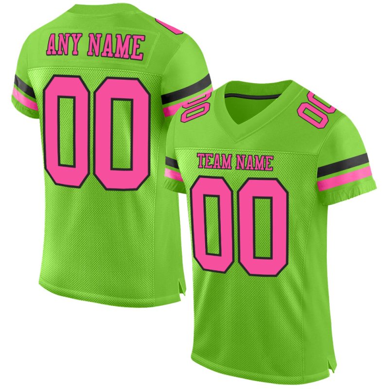 Personalized Neon Green Pink Black Football Jersey - Authentic Mesh Style Personalized Neon Green Pink-Black Mesh Authentic