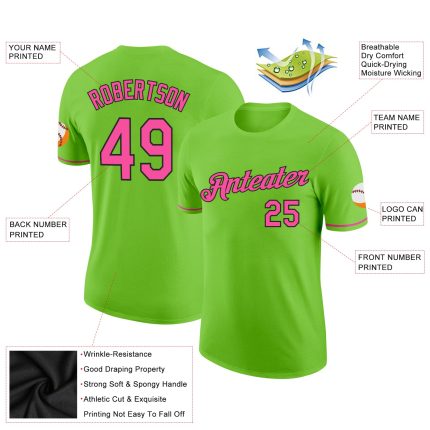 Custom Team Performance T-Shirt with Personalized Name & Number - Neon Green Pink Black Personalized Neon Green Pink-Black