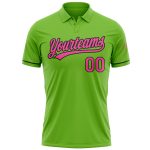 Custom Team Name Number Vapor Polo Shirt in Neon Green Pink-Black Performance Golf Apparel Personalized Neon Green Pink-Black